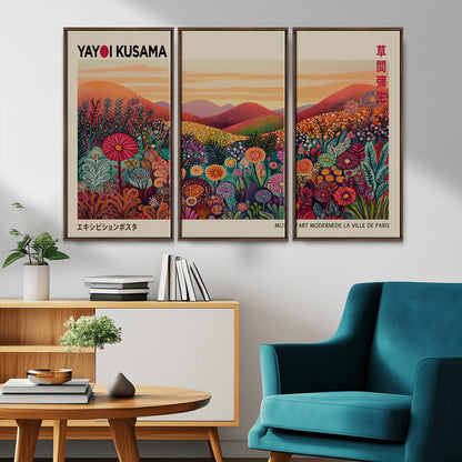 66096-MGV-CV-36X24-Yayoi Kusama Wall Art – Sunset Floral Landscape Canvas Print, Vibrant Flower Garden Panorama for Living Room, Bedroom or Office