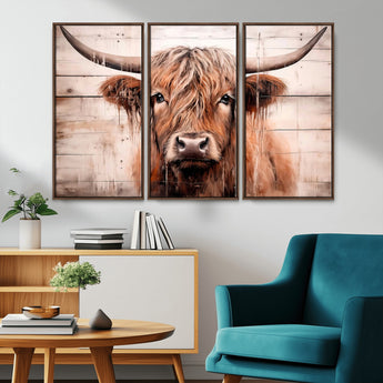 93730-MGV-CV-36X24-Scottish Cow Wall Art Canvas Print, Framed Longhorn Cow Art Picture Print, Highland Cattle Perfect Rustic Farmhouse Decor Artwork