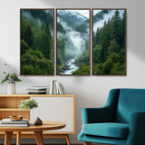 69453-MGV-CV-36X24-Mountain Forest Wall Art – Misty River and Evergreen Landscape Canvas Print, Nature Photography Poster for Living Room, Bedroom,