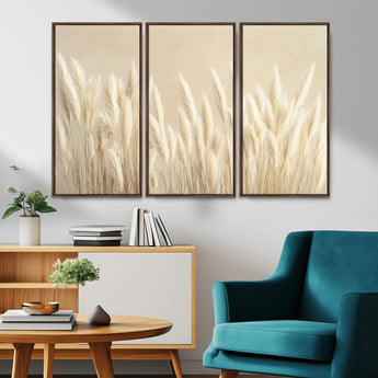 81444-MGV-CV-36X24-Pampas Grass Wall Art Canvas Print, Framed Beige Pampas Grass Art Picture Print, Minimalist Beige Perfect Minimalist Nature Decor