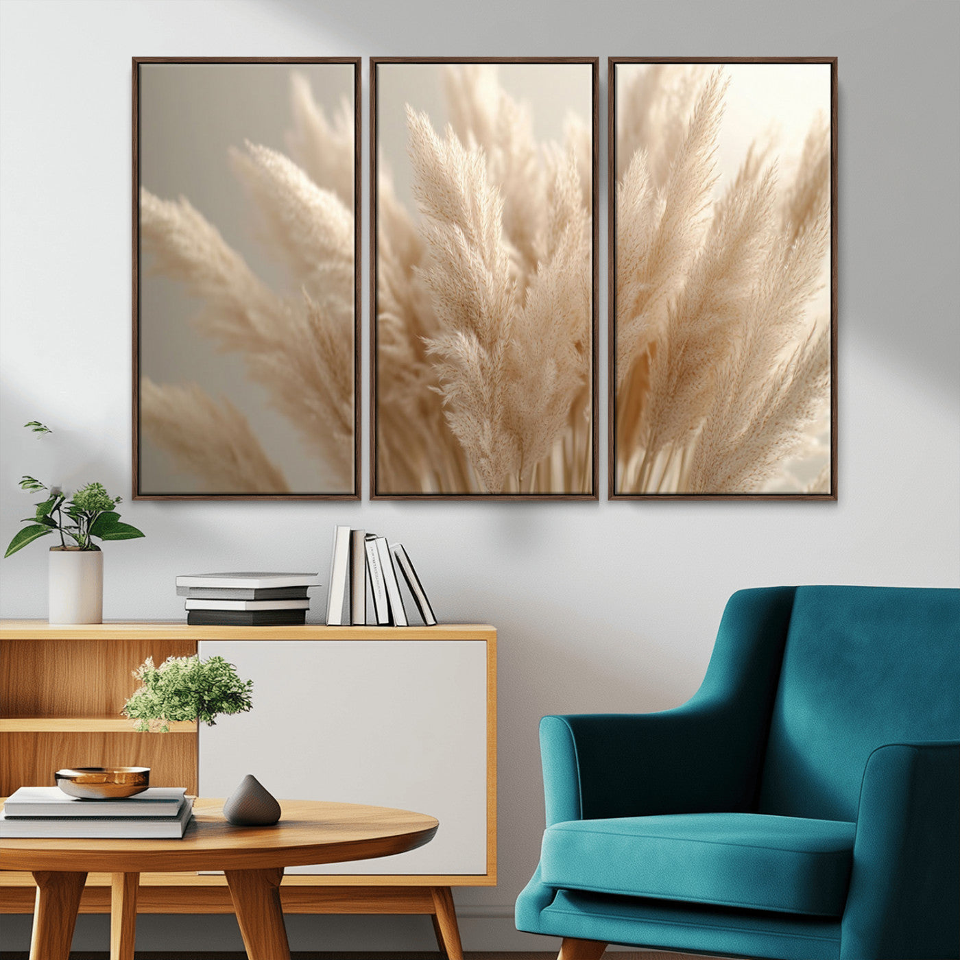 50300-MGV-CV-36X24-Pampas Grass Wall Art Canvas Print, Framed Minimalist Pampas Grass Art Picture Print, Beige Pampas Grass Perfect Minimalist Boho