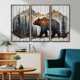 55777-MGV-CV-36X24-Rustic Bear Wall Art Canvas Print, Framed Mountain and Forest Art Picture Print, Wooden Bear Perfect Rustic Lodge Decor Artwork