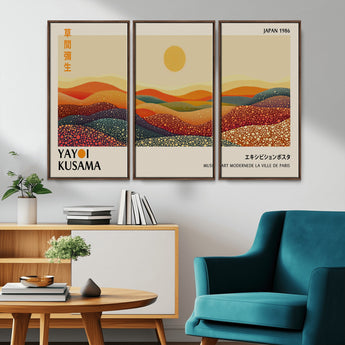 88180-MGV-CV-36X24-Yayoi Kusama Landscape Wall Art – Abstract Dotted Mountain Canvas Print, Retro Sun Poster for Modern Living Room, Office or