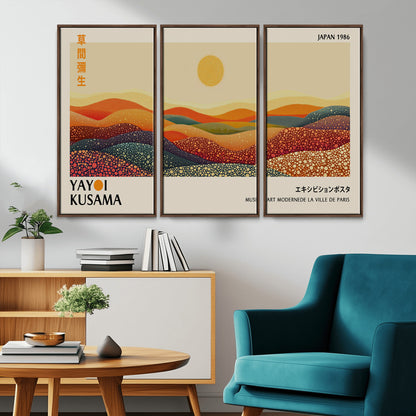 88180-MGV-CV-36X24-Yayoi Kusama Landscape Wall Art – Abstract Dotted Mountain Canvas Print, Retro Sun Poster for Modern Living Room, Office or