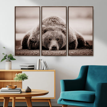 20611-MGV-CV-36X24-Grizzly Bear Wall Art – Majestic Wildlife Sepia Canvas Print, Rustic Nature Animal Artwork for Cabin, Lodge, Living Room, Bedroom,