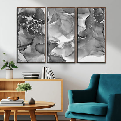 15911-MGV-CV-36X24-Black and White Abstract Wall Art – Modern Ink Swirl Canvas Print, Minimalist Contemporary Painting for Living Room, Bedroom,