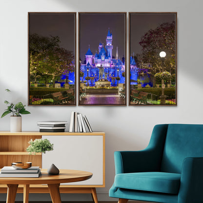 63560-MGV-CV-36X24-Fairy Tale Castle Wall Art – Magical Night Scene Canvas Print with Lights and Gardens, Fantasy Architecture Artwork for Living