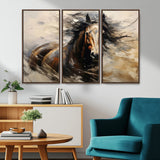 53001-MGV-FC-48X32-3P_Walnut-Wild Horse Wall Art – Majestic Stallion Canvas Print with Flowing Mane, Rustic Western Style Painting for Living Room, Office or