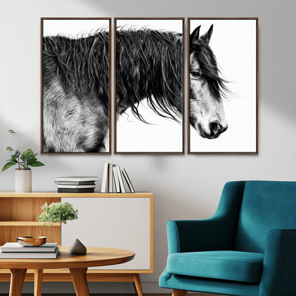 57694-MGV-CV-36X24-Horse Portrait Wall Art – Black and White Canvas Print with Detailed Stallion Profile, Rustic Farmhouse Equestrian Artwork for
