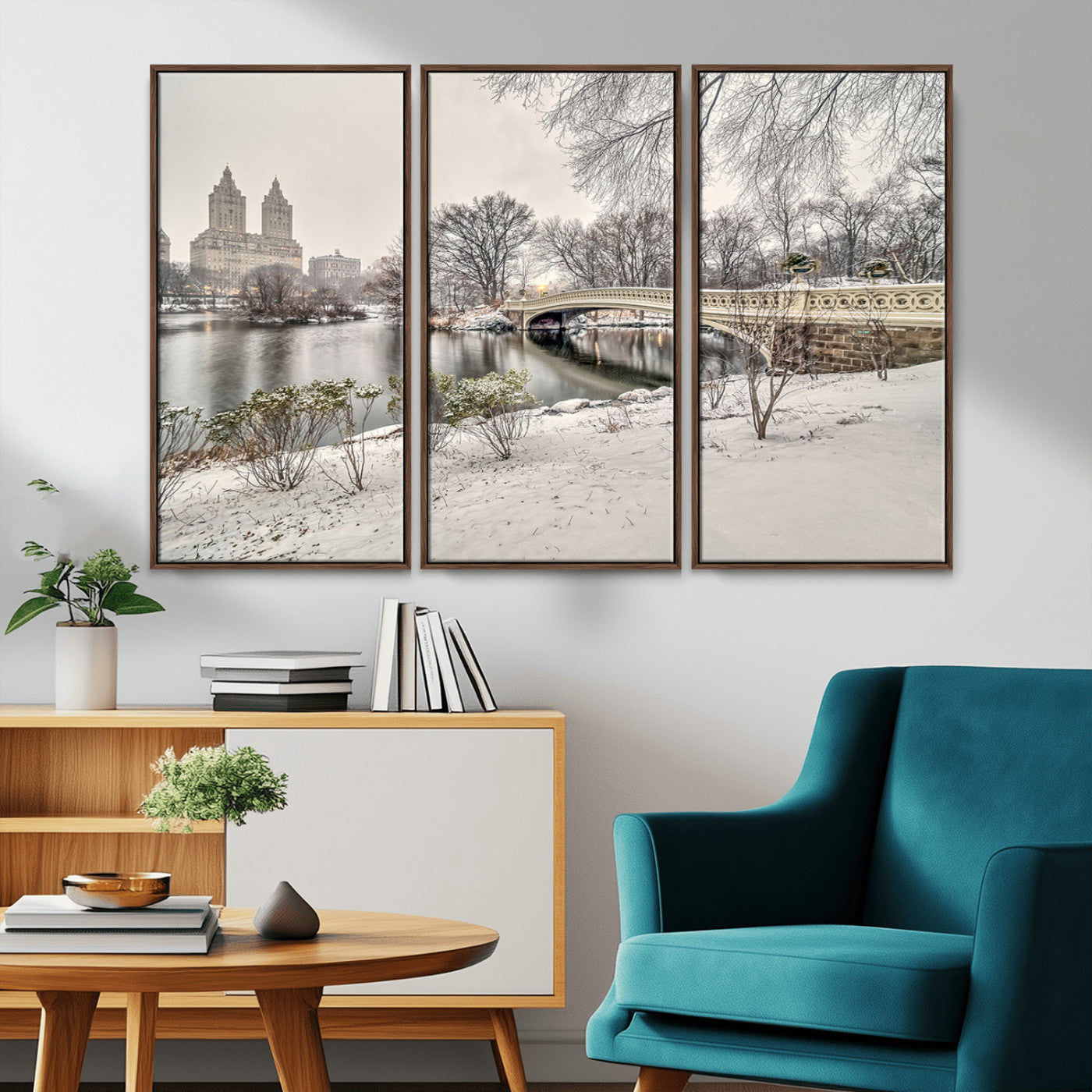 60292-MGV-CV-36X24-Central Park Winter Wall Art – Snowy Bow Bridge Canvas Print, Scenic New York City Landscape Photography for Living Room, Bedroom