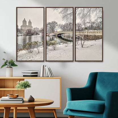 60292-MGV-CV-36X24-Central Park Winter Wall Art – Snowy Bow Bridge Canvas Print, Scenic New York City Landscape Photography for Living Room, Bedroom
