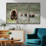 40555-MGV-CV-36X24-Bear Family Wall Art – Wildlife Canvas Print of Mother Bear with Four Cubs in Nature, Rustic Animal Artwork for Living Room,