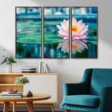 30320-MGV-CV-36X24-Pink Water Lily Wall Art – Lotus Flower Canvas Print with Reflection Water, Peaceful Botanical Artwork for Living Room, Bedroom,