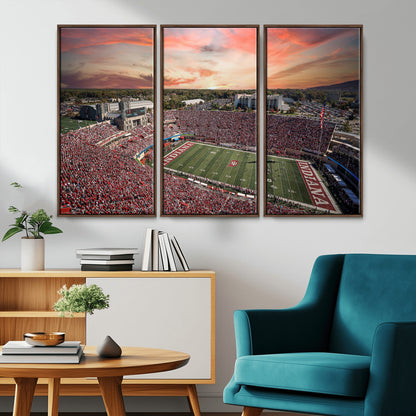 51135-MGV-CV-36X24-Indiana Hoosiers Stadium Wall Art – Panoramic Football Canvas Print with Game Day Crowd and Sunset Sky, Sports Artwork for Man