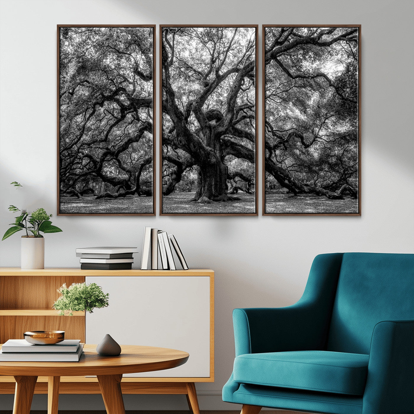 132944706-MGV-CV-36X24-Ancient Tree Wall Art – Black and White Photography Canvas Print Featuring Majestic Twisting Branches, Rustic Nature Artwork for