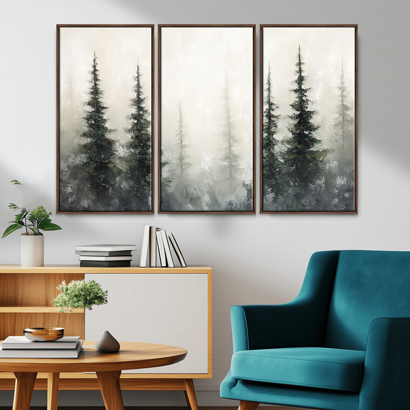 33241-MGV-CV-36X24-Misty Forest Wall Art Canvas Print, Framed Foggy Pines Art Picture Print, Forest Haze Perfect Rustic Minimalist Decor Artwork