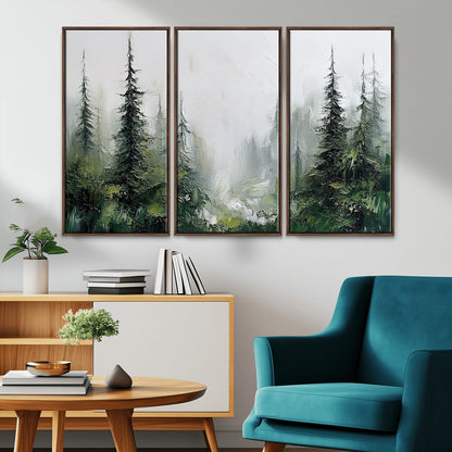 76014-MGV-CV-36X24-Forest Wall Art – Textured Canvas Print Featuring Misty Evergreen Pines and Woodland Landscape, Rustic Nature Artwork for Living