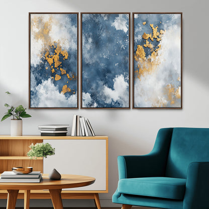39575-MGV-CV-36X24-Blue and Gold Abstract Wall Art – Modern Canvas Print Featuring Cloudy Textures with Metallic Accents, Contemporary Artwork for