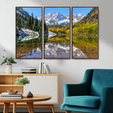 87724099-MGV-CV-36X24-Maroon Bells Wall Art Canvas Print, Framed Snowy Mountains Art Picture Print, Pine Forest Perfect Vibrant Alpine Decor Artwork