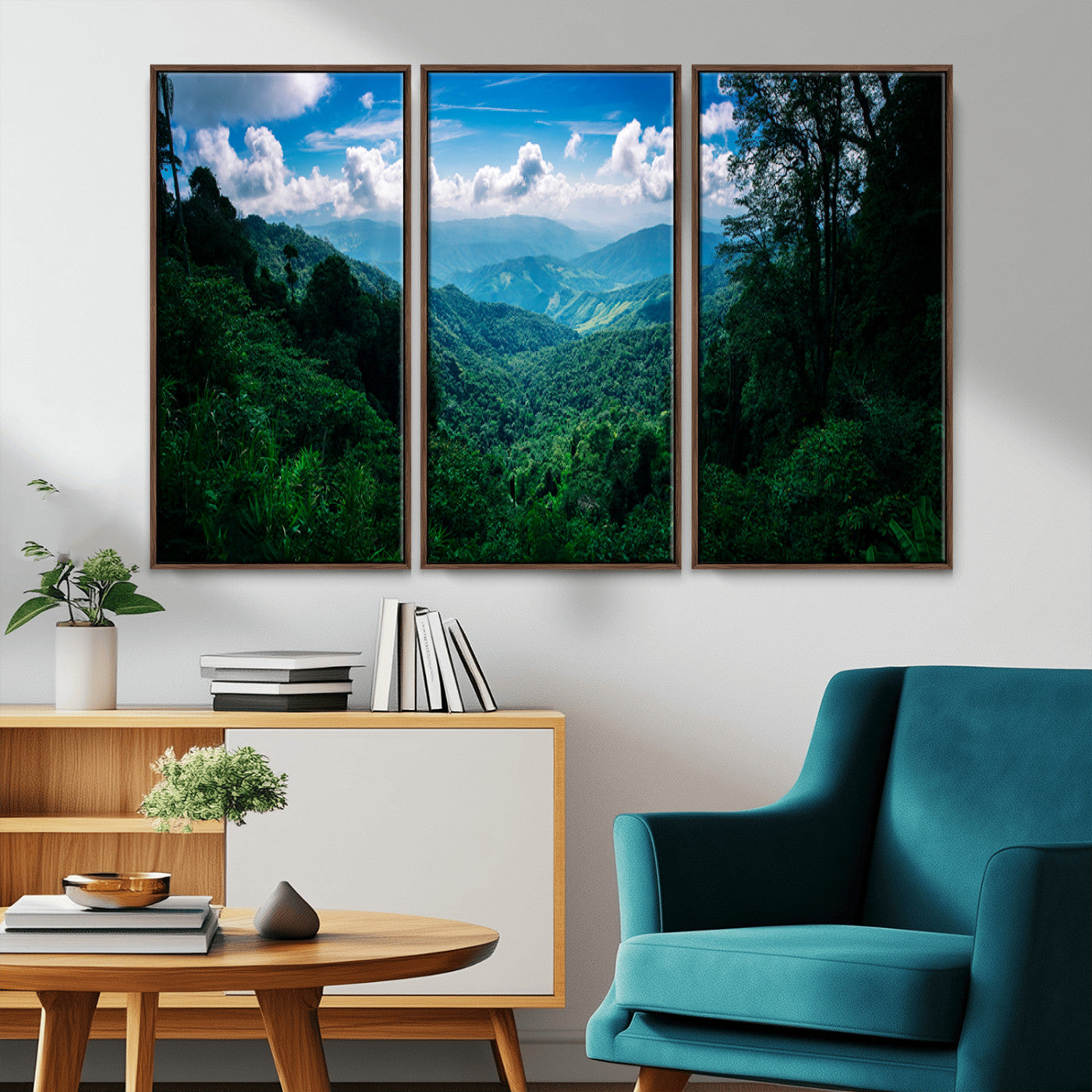 74439378-MGV-CV-36X24-Tropical Jungle Wall Art Canvas Print, Framed Lush Valley Art Picture Print, Forest Mountains Perfect Tropical Wilderness Decor