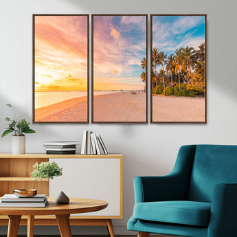 41542880-MGV-CV-36X24-Tropical Beach Wall Art Canvas Print, Framed Palm Trees Art Picture Print, Sunset Shore Perfect Tropical Coastal Decor Artwork
