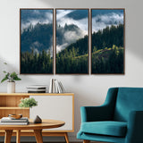 84598503-MGV-CV-36X24-Misty Forest Wall Art Canvas Print, Framed Pine Hills Art Picture Print, Moody Hills Perfect Moody Woodland Decor Artwork
