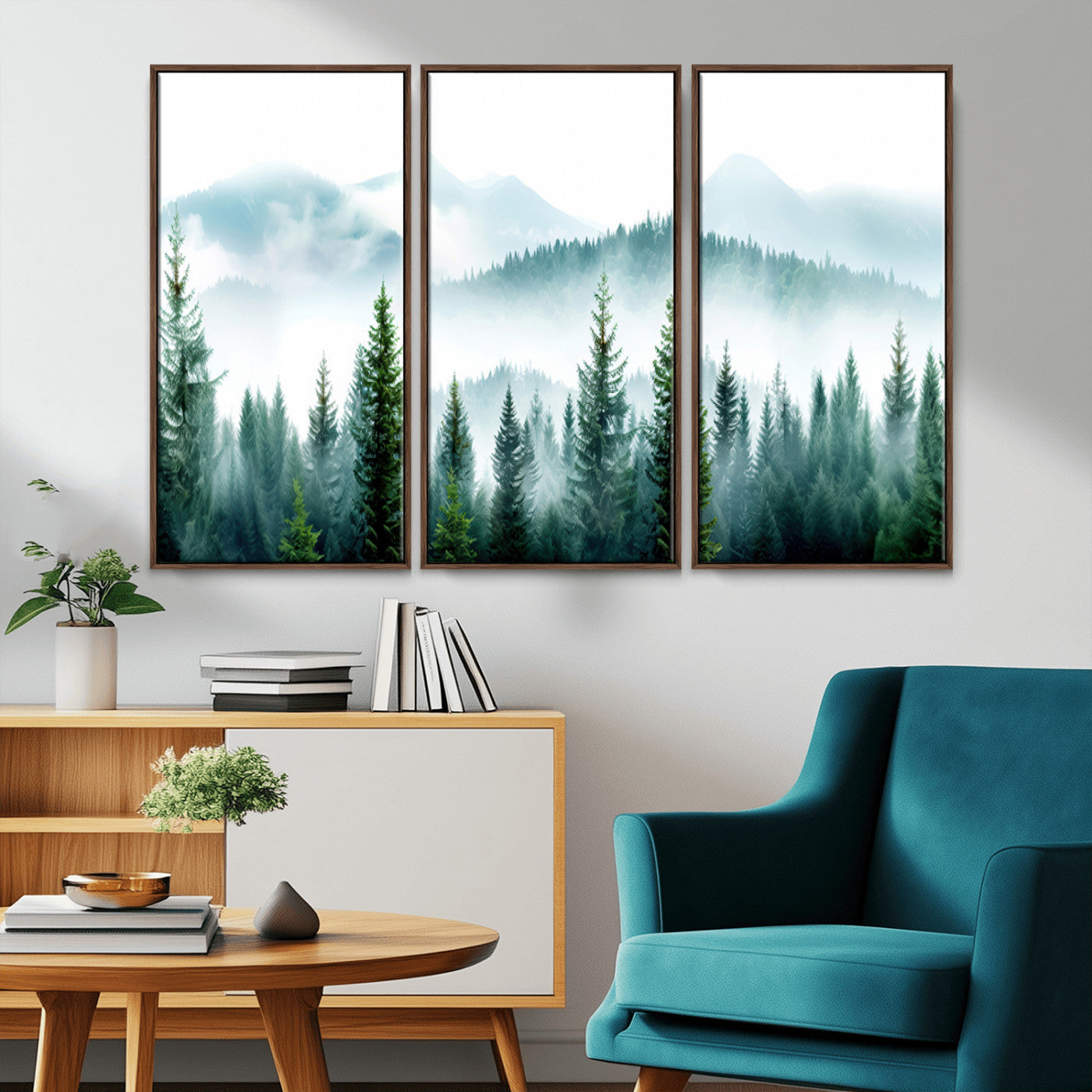 16716676-MGV-CV-36X24-Pine Forest Wall Art Canvas Print, Framed Misty Mountains Art Picture Print, Foggy Trees Perfect Moody Forest Decor Artwork