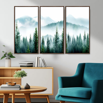 16716676-MGV-CV-36X24-Pine Forest Wall Art Canvas Print, Framed Misty Mountains Art Picture Print, Foggy Trees Perfect Moody Forest Decor Artwork