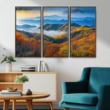 86772247-MGV-FC-48X32-3P_Walnut-Autumn Mountains Wall Art Canvas Print, Framed Fall Foliage Art Picture Print, Vibrant Hills Perfect Vibrant Nature Decor Artwork