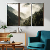 57570237-MGV-CV-36X24-Misty Valley Wall Art Canvas Print, Framed Foggy Forest Art Picture Print, Pine Trees Perfect Moody Woodland Decor Artwork