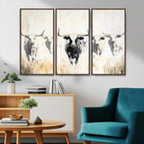 40397799-MGV-FC-48X32-3P_Walnut-Texas Longhorn Wall Art Canvas Print, Framed Rustic Herd Art Picture Print, Western Bull Perfect Neutral Western Decor Artwork