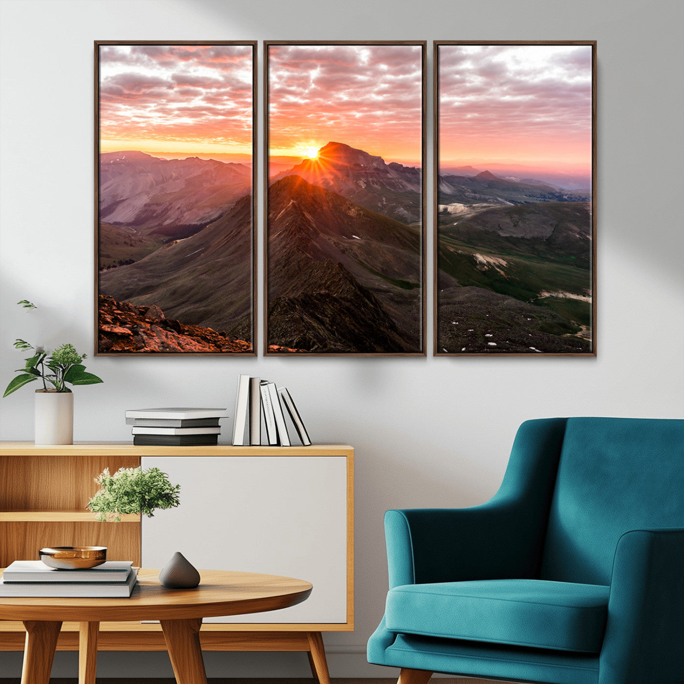 50957419-MGV-CV-36X24-Mountain Sunrise Wall Art Canvas Print, Framed Alpine Ridge Art Picture Print, Mountain Range Perfect Vibrant Rustic Decor Artwork