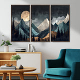 11060882-MGV-CV-36X24-Moonlit Mountains Wall Art Canvas Print, Framed Forest Silhouette Art Picture Print, Night Landscape Perfect Modern Forest Decor