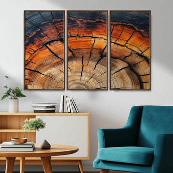 65909987-MGV-CV-36X24-Rustic Tree Ring Wall Art – Nature Inspired Wooden Texture Canvas Print, Modern Abstract Artwork for Living Room, Bedroom, Office