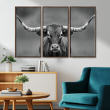 81228550-MGV-CV-36X24-Framed Texas Longhorn Bull Art Canvas Print, Western Bull Wall Art Print, Long Horn Bull Photo Print for Log Cabin, Large Bull