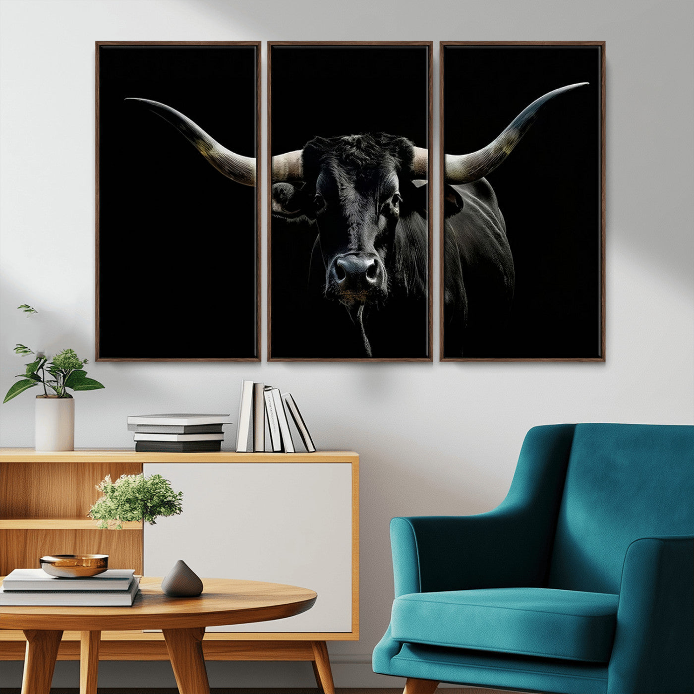 37531960-MGV-CV-36X24-Black Longhorn Bull Wall Art – Dramatic Western Cattle Canvas Print, Rustic Farmhouse Animal Artwork for Living Room, Bedroom,
