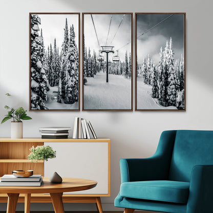 31156828-MGV-CV-36X24-Snowy Pines Wall Art Canvas Print, Framed Ski Lift Art Picture Print, Winter Forest Perfect Moody Lodge Decor Artwork