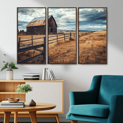 69356982-MGV-CV-36X24-Old Barn Wall Art Canvas Print, Framed Rustic Fence Art Picture Print, Wooden Farmhouse Perfect Rustic Farmhouse Decor Artwork