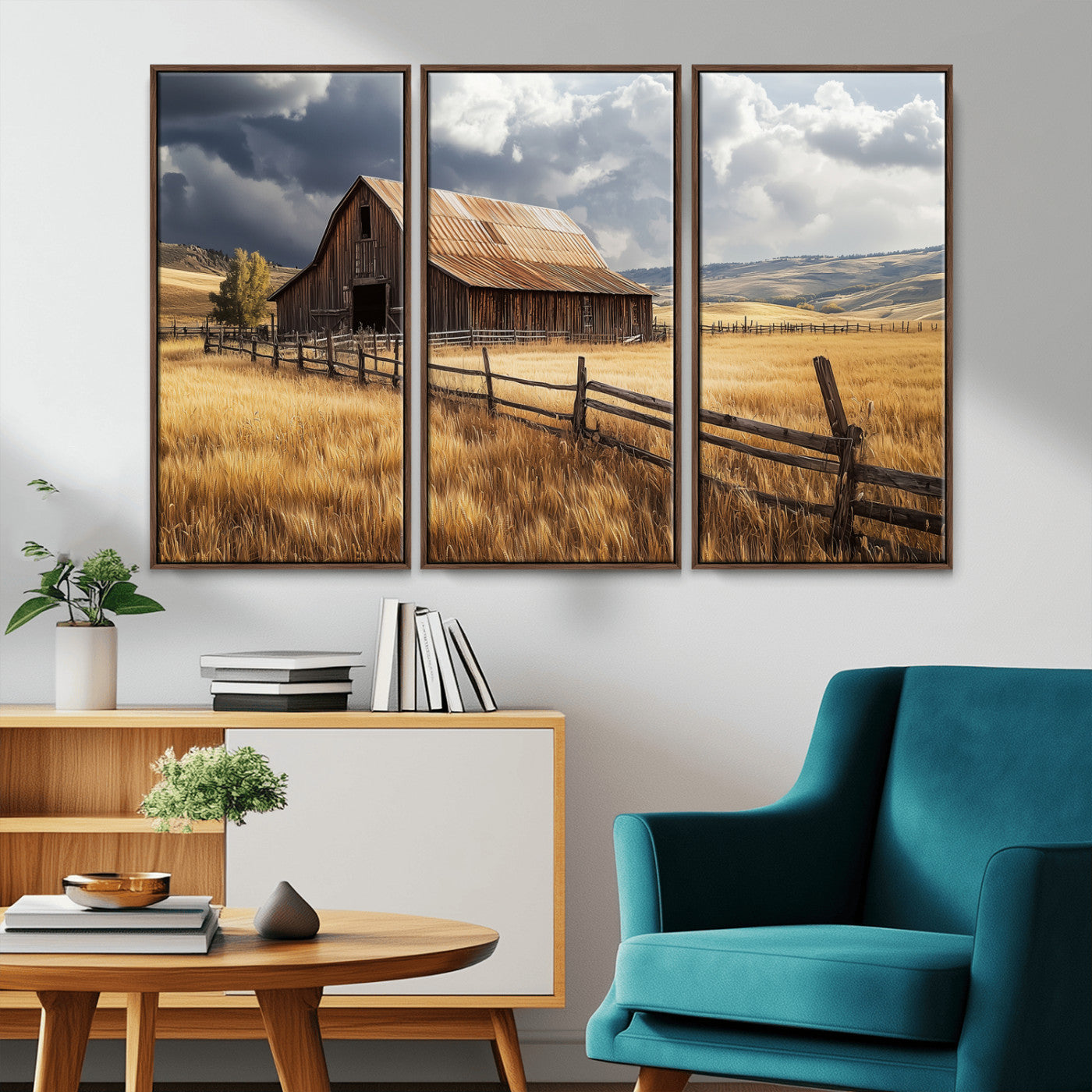 38758826-MGV-CV-36X24-Rustic Barn Wall Art Canvas Print, Framed Moody Barn Art Picture Print, Golden Field Perfect Rustic Farmhouse Decor Artwork