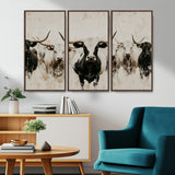 12027562-MGV-CV-36X24-Longhorn Cattle Wall Art Canvas Print, Framed Bison Herd Art Picture Print, Cattle Group Perfect Rustic Farmhouse Decor Artwork