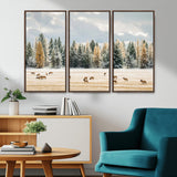 64188182-MGV-CV-36X24-Elk Herd Wall Art Canvas Print, Framed Snowy Forest Art Picture Print, Forest Elks Perfect Neutral Rustic Decor Artwork