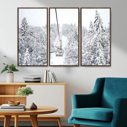 60296839-MGV-CV-36X24-Snowy Mountains Wall Art Canvas Print, Framed Ski Lift Art Picture Print, Winter Forest Perfect Winter Minimalist Decor Artwork