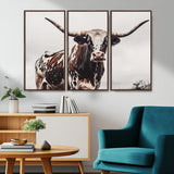 95249234-MGV-CV-36X24-Texas Longhorn Wall Art Canvas Print, Framed Spotted Bull Art Picture Print, Horned Cattle Perfect Rustic Farmhouse Decor Artwork