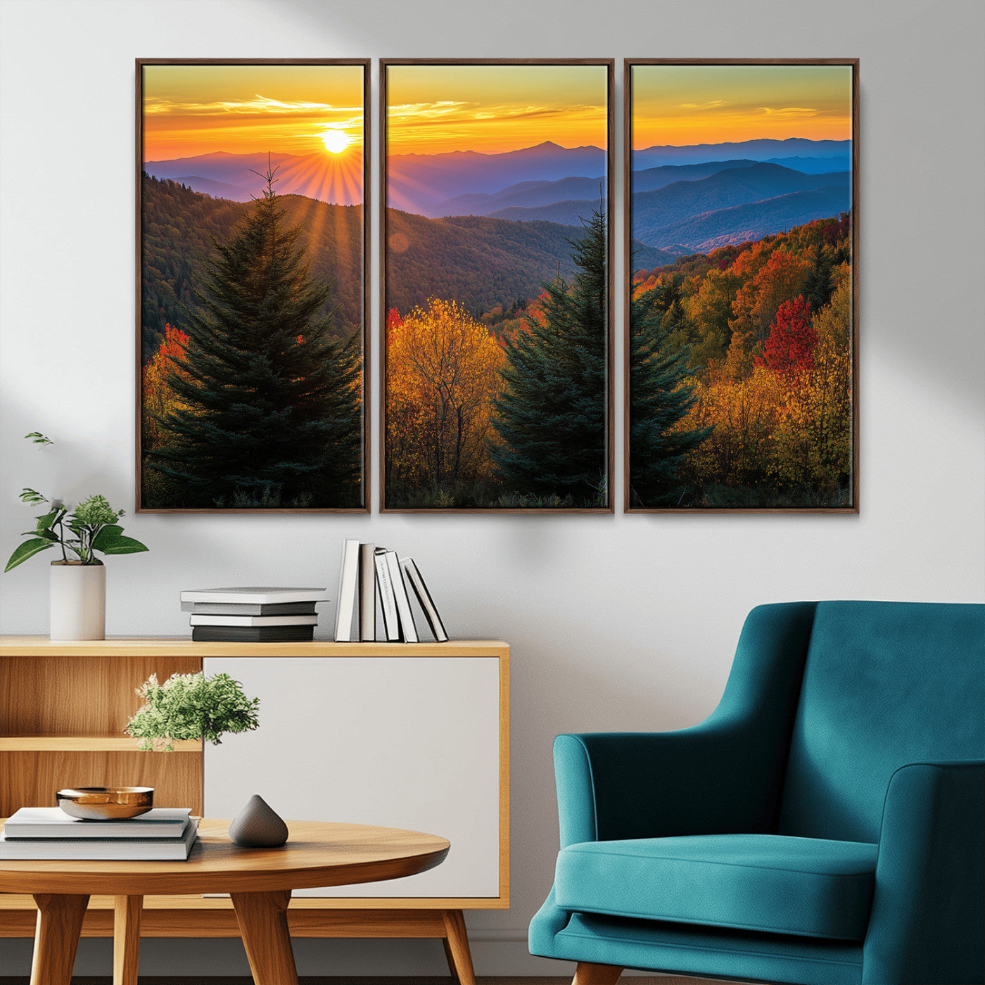 36964931-MGV-CV-36X24-Autumn Mountains Wall Art Canvas Print, Framed Sunset Glow Forest Art Picture Print, Golden Trees Perfect Vibrant Nature Decor