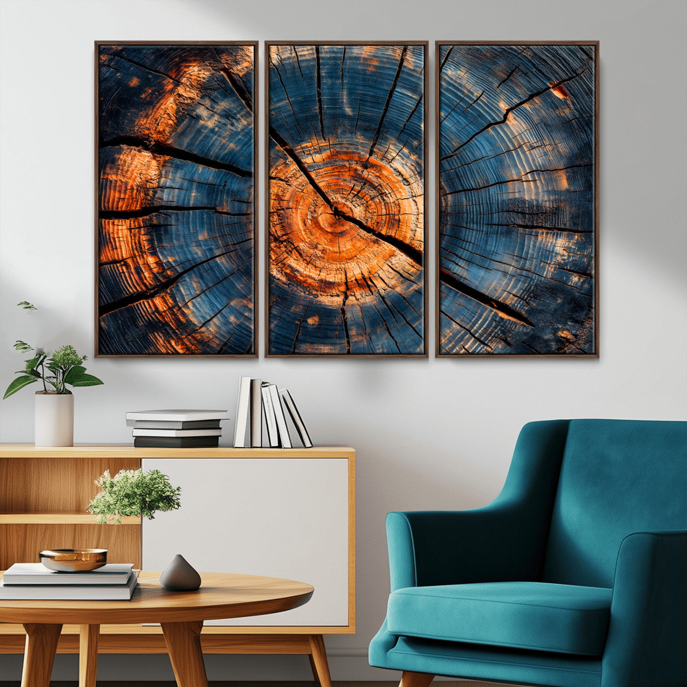 81894502-MGV-CV-36X24-Burnt Wood Wall Art Canvas Print, Framed Aged Timber Art Picture Print, Rustic Tree Slice Perfect Rustic Decor Artwork for Home,