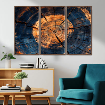 18975622-MGV-FC-48X32-3P_Walnut-Burnt Wood Wall Art Canvas Print, Framed Aged Timber Art Picture Print, Rustic Tree Slice Perfect Rustic Decor Artwork for Home,