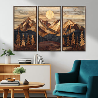 39116082-MGV-CV-36X24-Wood Mountain Landscape Wall Art Canvas Print, Framed Sunset Hills Art Picture Print, Abstract Nature Perfect Boho Decor Artwork