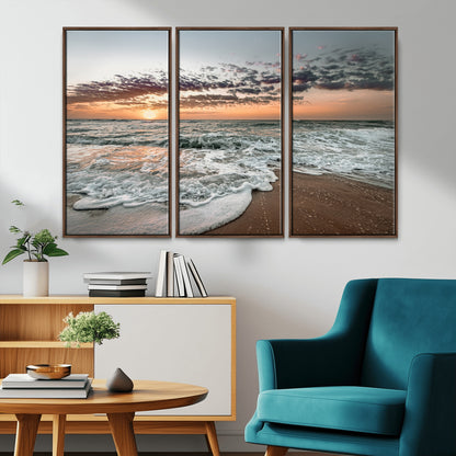 40632752-MGV-CV-36X24-Ocean Sunset Wall Art Canvas Print, Framed Beach Waves Art Picture Print, Coastal Scene Perfect Coastal Decor Artwork