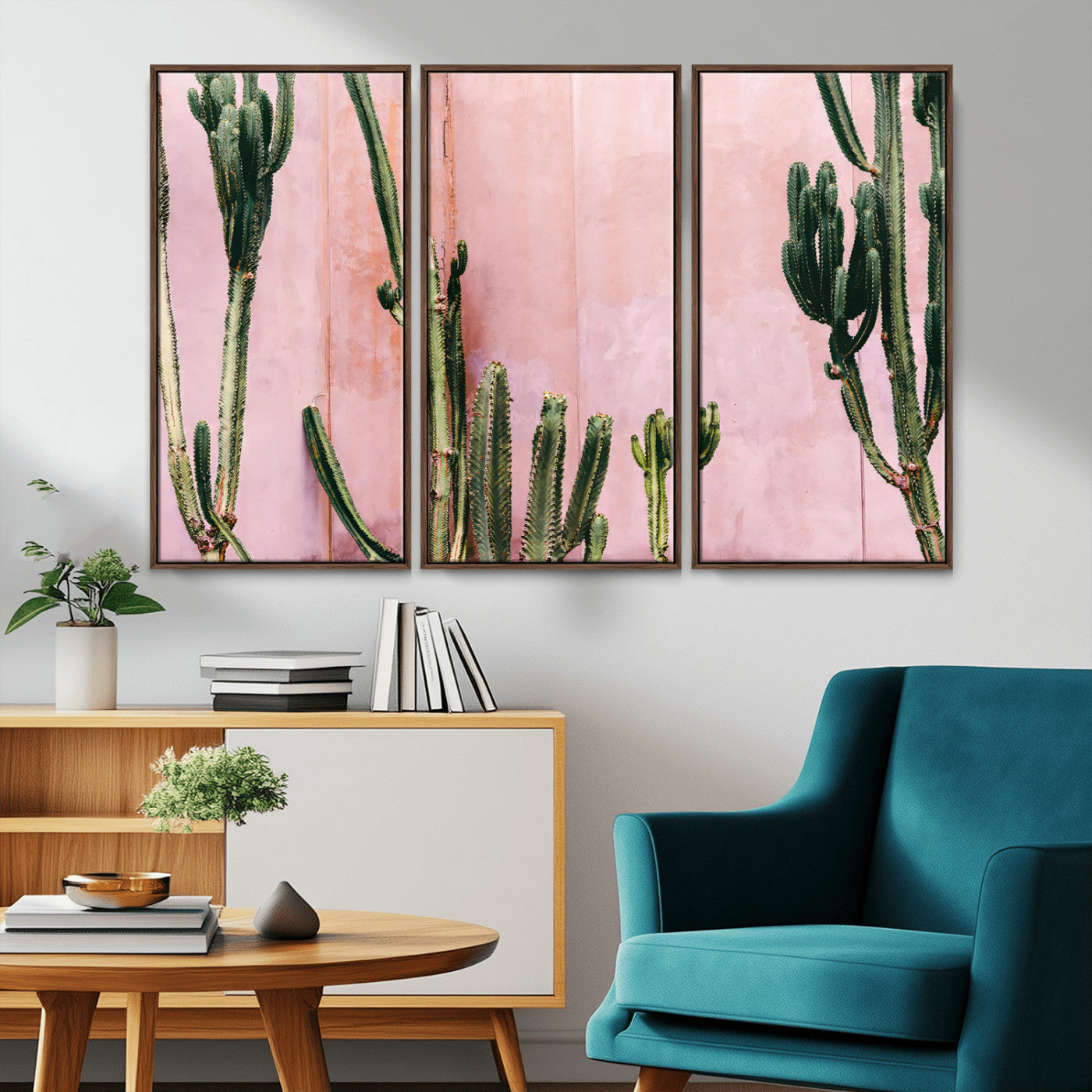 93119502-MGV-CV-36X24-Tall Cactus Wall Art Canvas Print, Framed Pink Wall Art Picture Print, Cactus Lines Perfect Modern Desert Decor Artwork