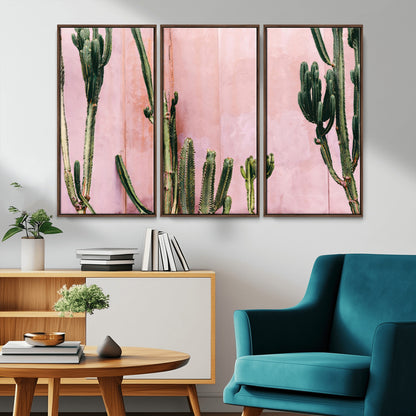 93119502-MGV-CV-36X24-Tall Cactus Wall Art Canvas Print, Framed Pink Wall Art Picture Print, Cactus Lines Perfect Modern Desert Decor Artwork